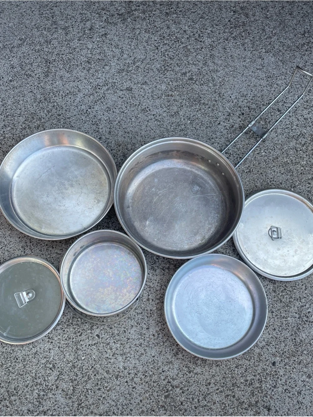 Vintage Bulldog Brand Camping Cooking Pots Aluminum Tins Pans Outdoor